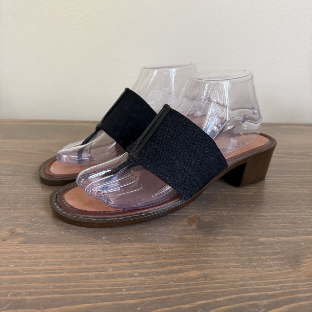 Lia Bijou Womens 9 Black Block Low Heel Slip On Thing Sandals Shoes Summer